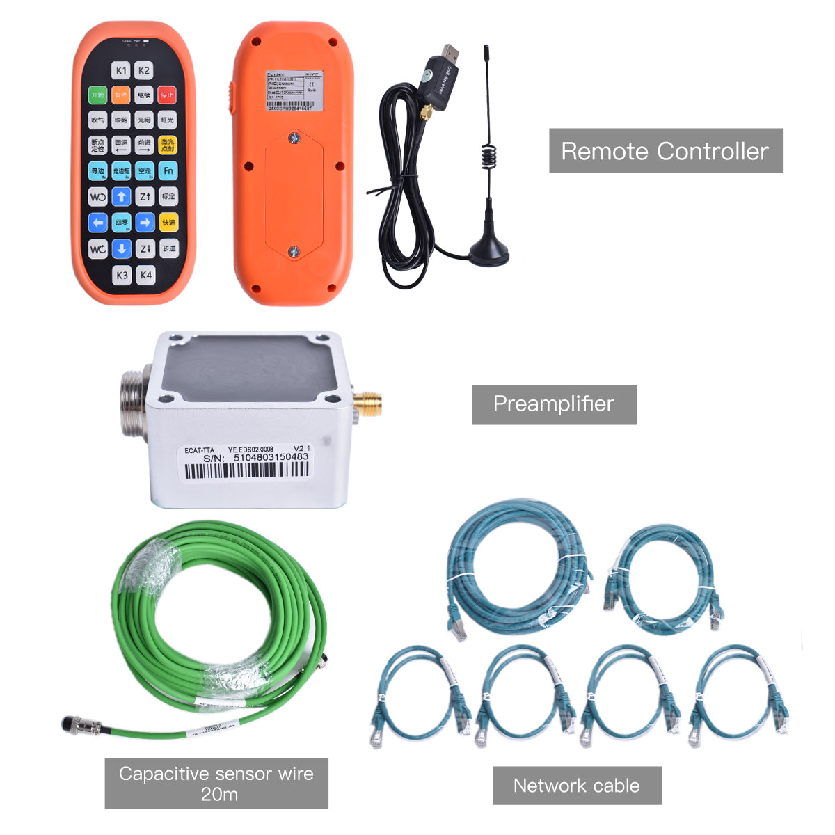 Remote Controller+Preamplifier+Network cable+Capacitive sensor wire 20m