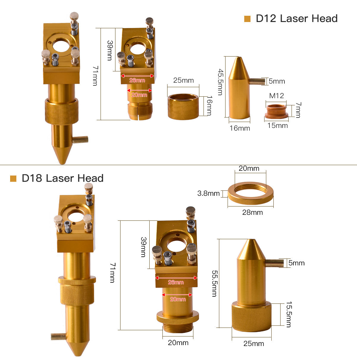 رأس ليزر ثاني أكسيد الكربون من ستارت ناو، عدسة تركيز 12 مم، مرآة 20 مو/سيليكون، آلة 4060 K40