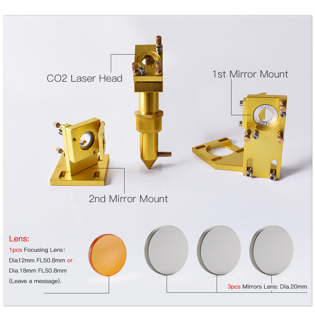 رأس ليزر ثاني أكسيد الكربون من ستارت ناو، عدسة تركيز 12 مم، مرآة 20 مو/سيليكون، آلة 4060 K40