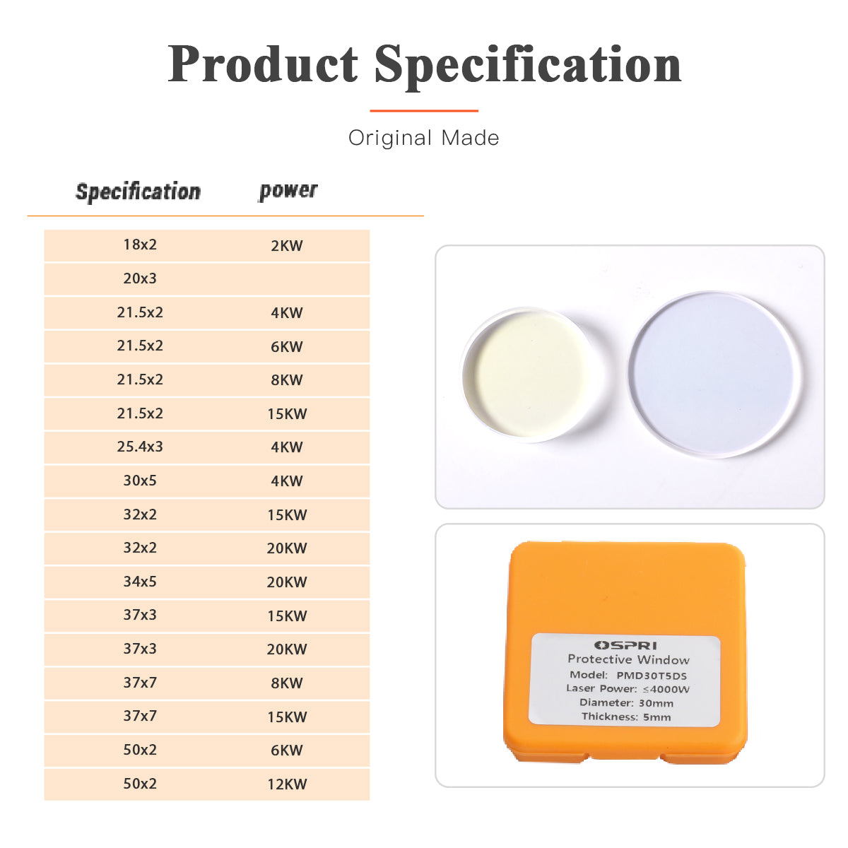 Startnow OSPRI Original Protective Lens for Fiber Laser Cutting & Welding Machines Quartz Window Lens D20/D21.5/D25.4/D30/D37