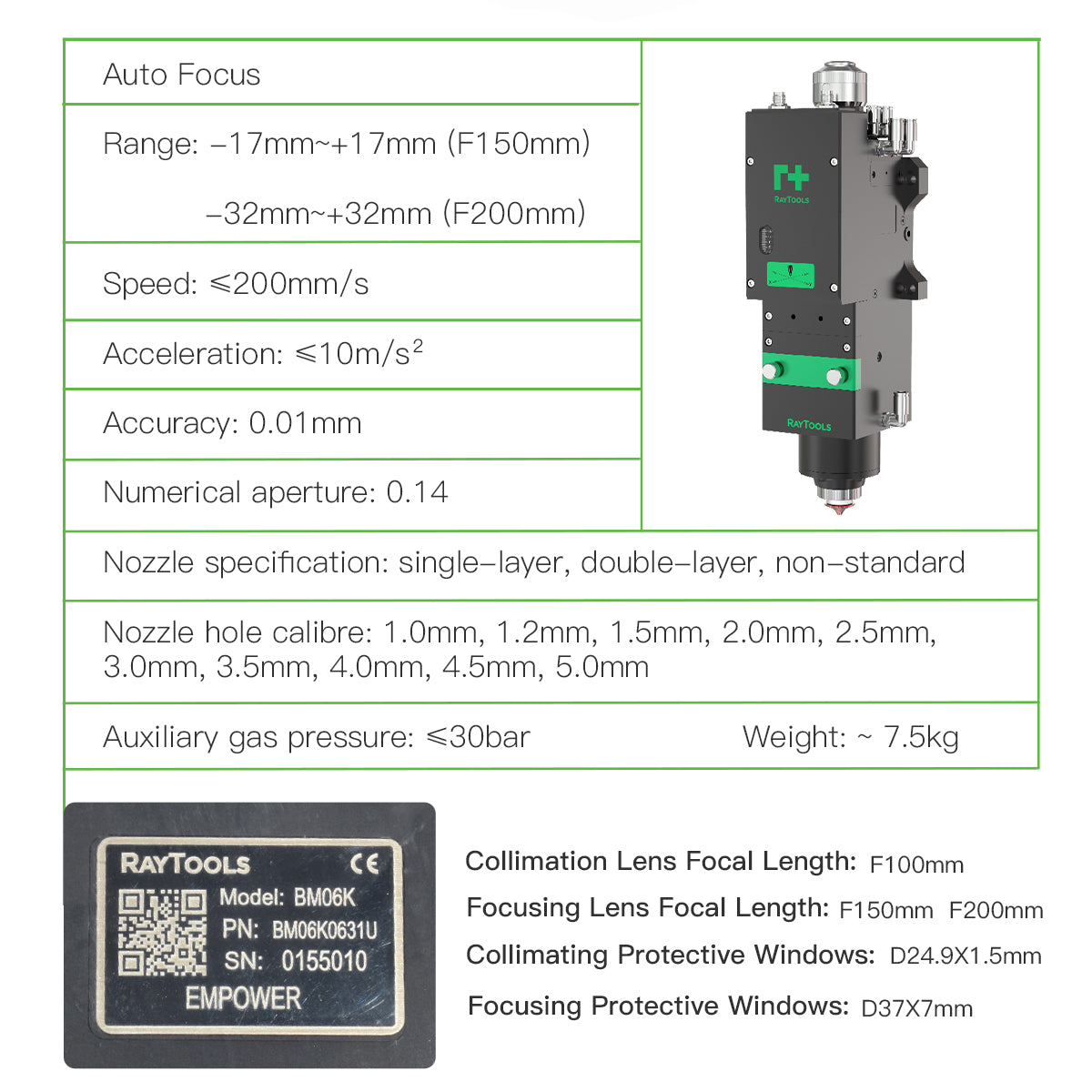 Raytools Auto Focusing Metal Laser Cutting Head BM110 BT210S BT220 BT240S BM111