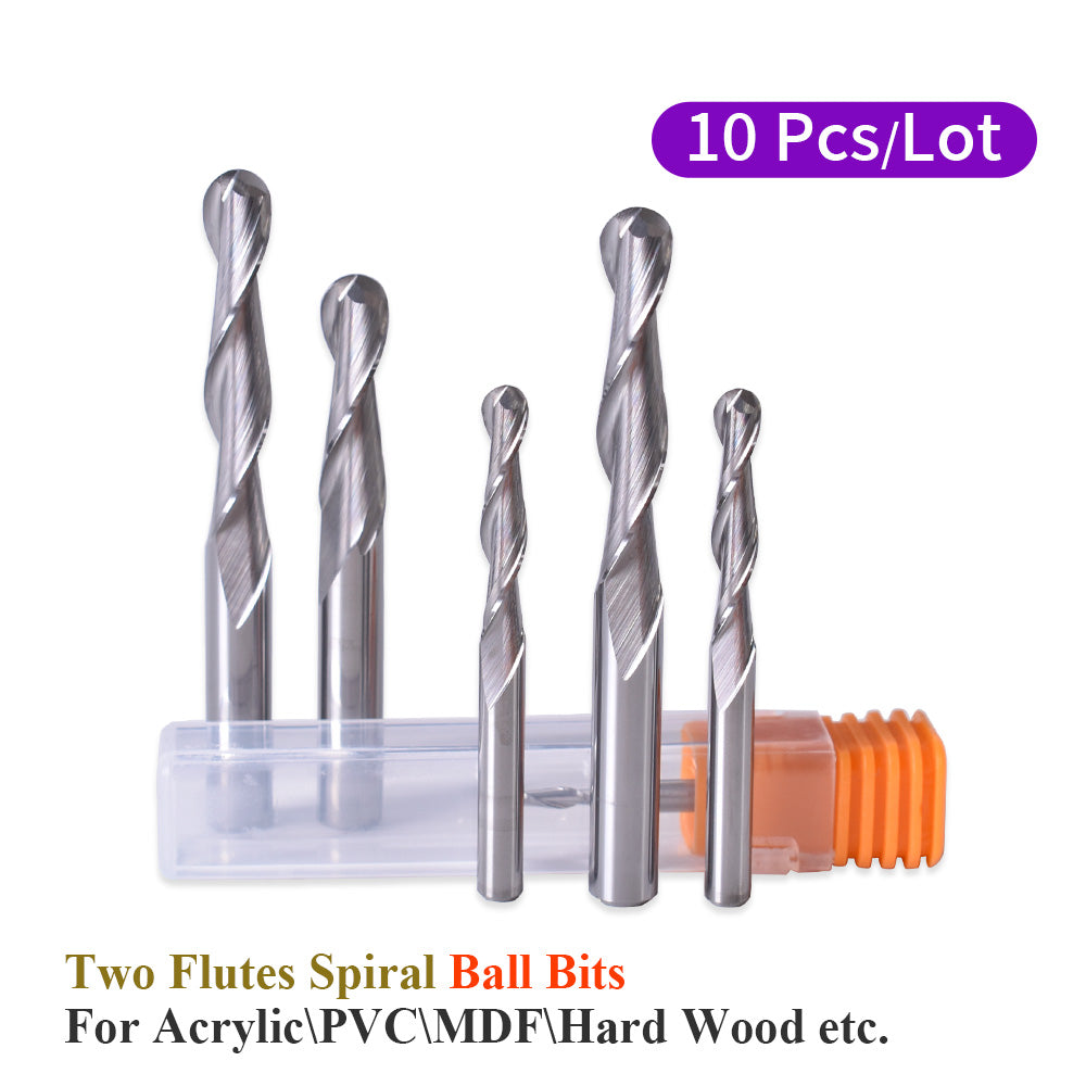 Startnow 10 st kulnosgraveringsbitar trä volframkarbidfräsningsbit router CNC-verktyg två flöjter spiraländfräsar