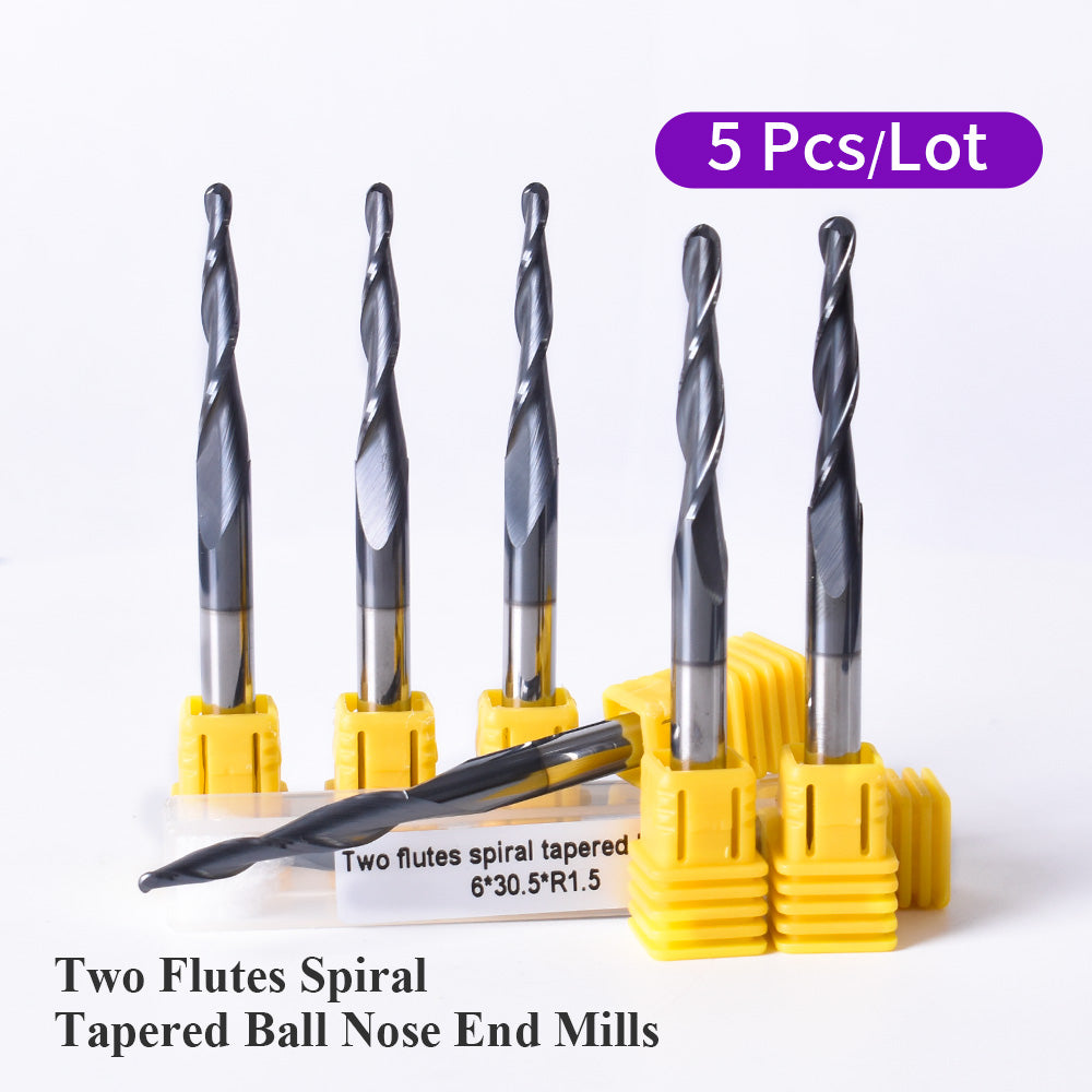 Startnow 5 ADET Küresel Burun Uçları Konik İki Flüt Spiral Freze Kesiciler Tungsten Karbür Ahşap Metal Uç Frezeleri Gravür Ucu