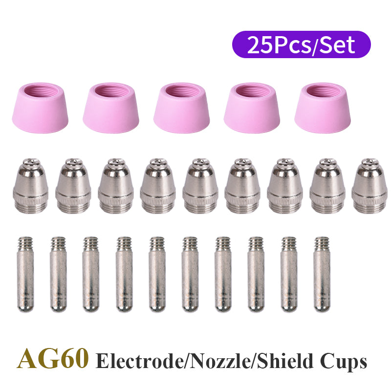 Startnow Kit da 25 Pezzi di Ugelli, Elettrodi e Coppe di Protezione per Torcia Plasma AG60 SG55 WSD60 – Ricambi per Macchine da Taglio e Saldatura