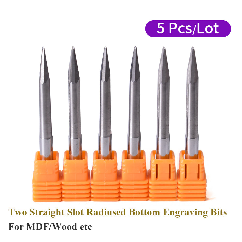 Startnow 5PCS Rak V Bits Två Räfflor Rak Slits Utstrålad Botten Gravyr Bit Verktyg Fräsar 3.175 4mm 6 Pinnfräsar