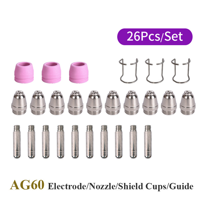 Startnow Kit Plasma da 26 Pezzi per AG60 – Ugelli, Elettrodi, Coppe di Protezione con Guida Pilota per WSD60 SG55 – Materiali di Consumo per Taglio Plasma