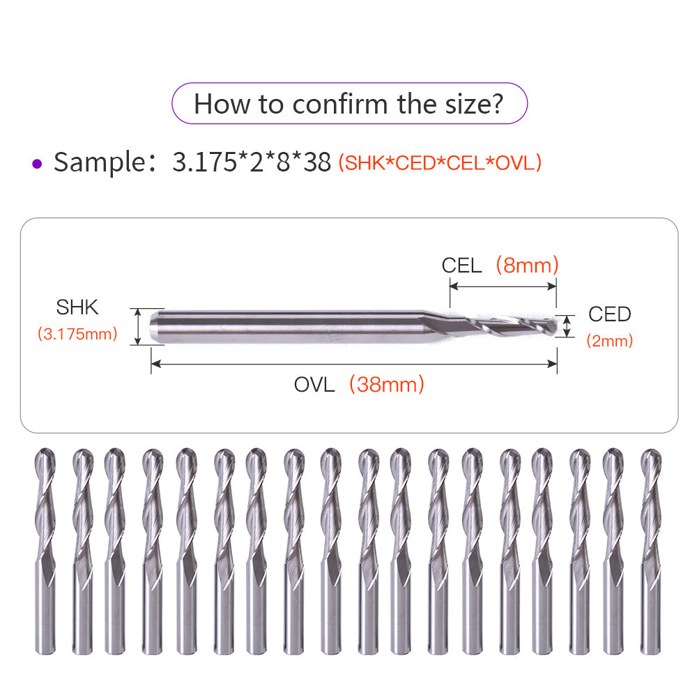 Startnow 10 st kulnosgraveringsbitar trä volframkarbidfräsningsbit router CNC-verktyg två flöjter spiraländfräsar