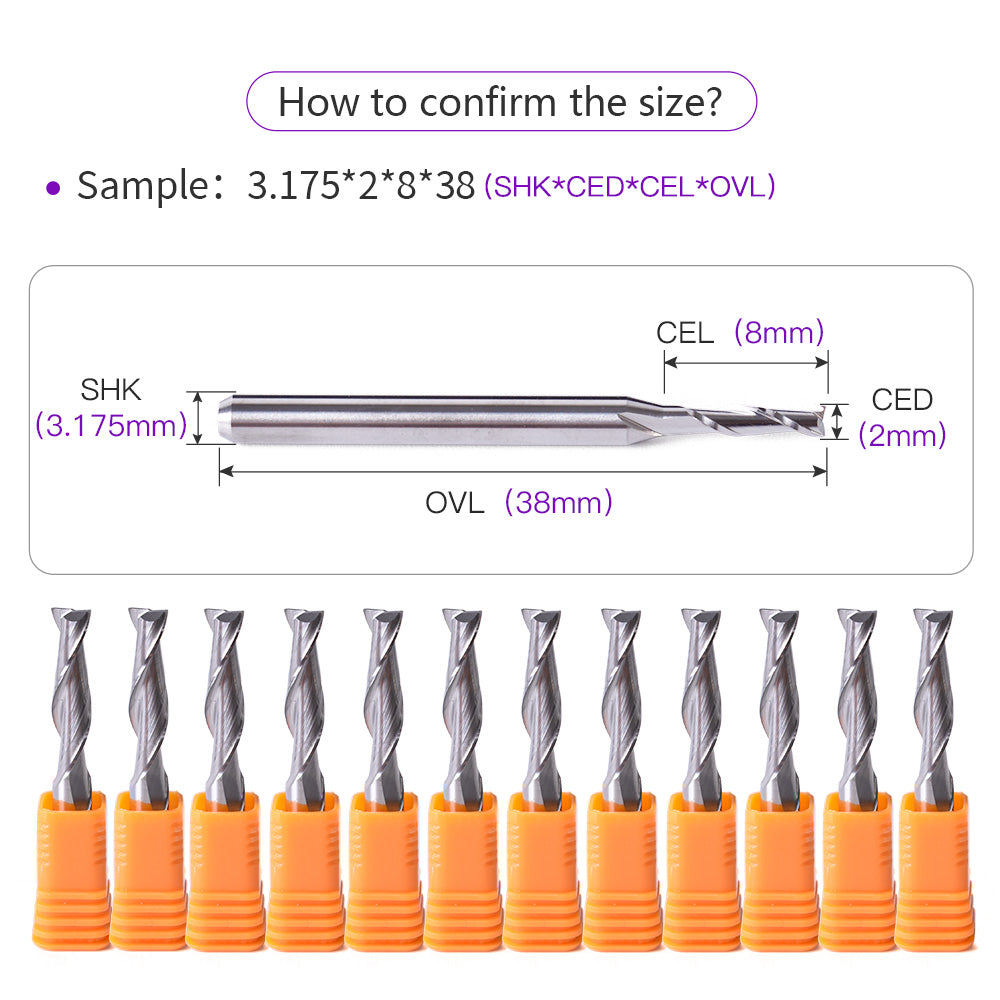 Startnow 10PCS / Lot Upcut Fräs Två Flute Spiral Bits CNC Verktyg Router Gravyr Bit Ändfräs
