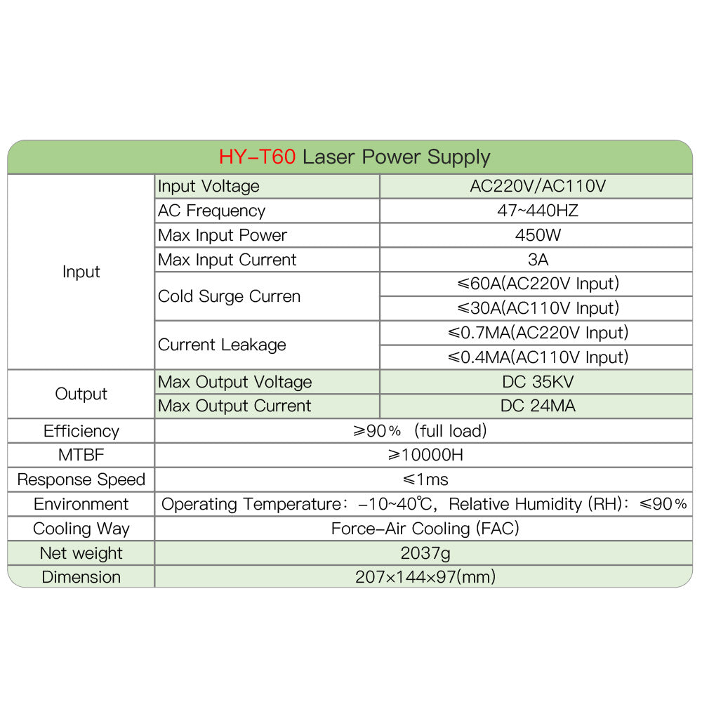 60W CO2 Laser Power Supply