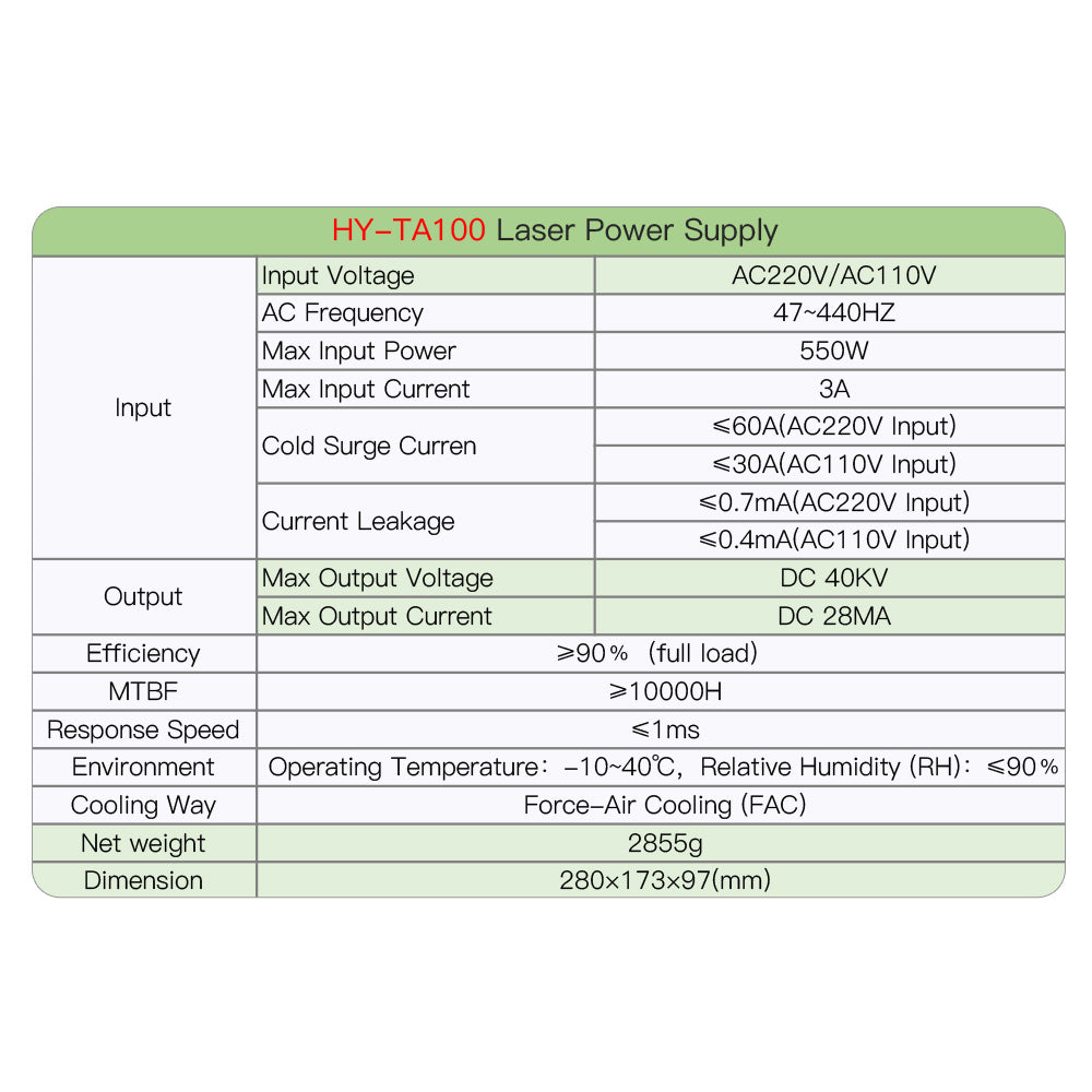 HY-TA100 CO2 Laser Power Supply