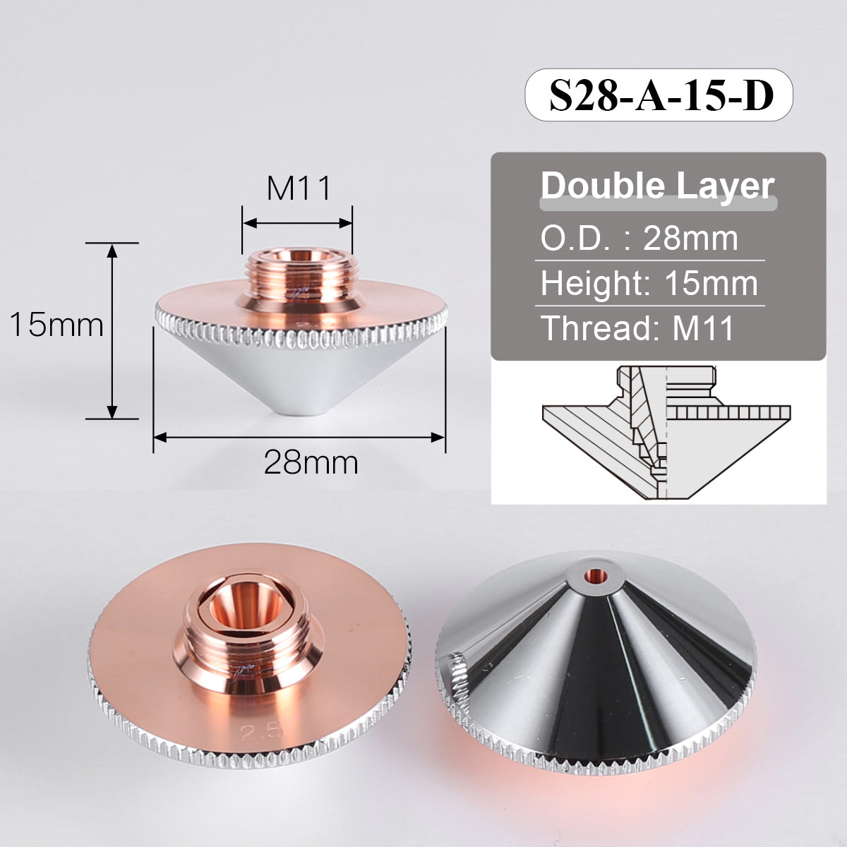 Laser Cutting Nozzles Double Layer Size