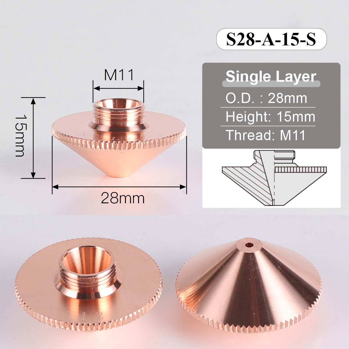 Laser Cutting Nozzles Single Layer Dia.28mm Size