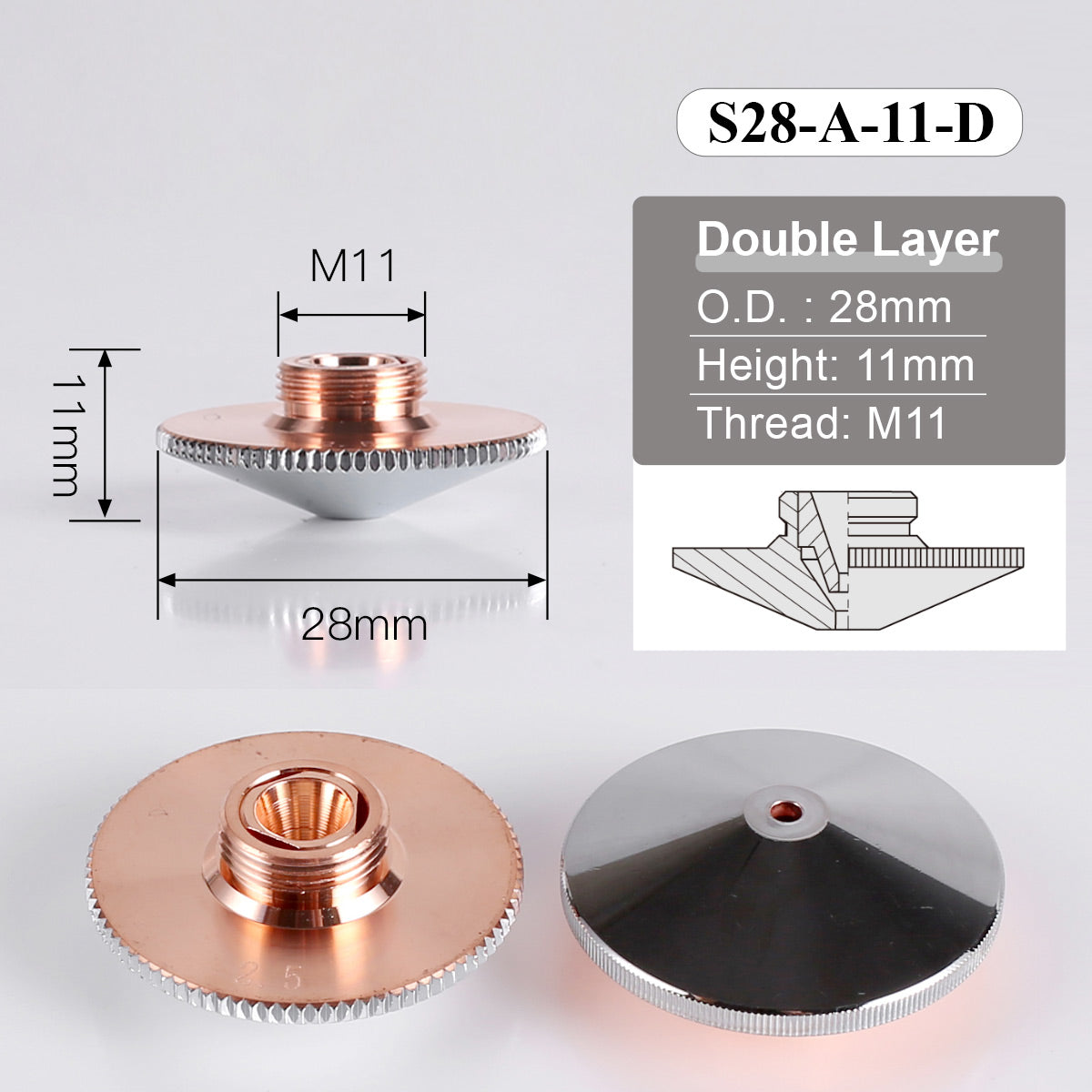 Laser Cutting Nozzles Double Layer Hight-11mm
