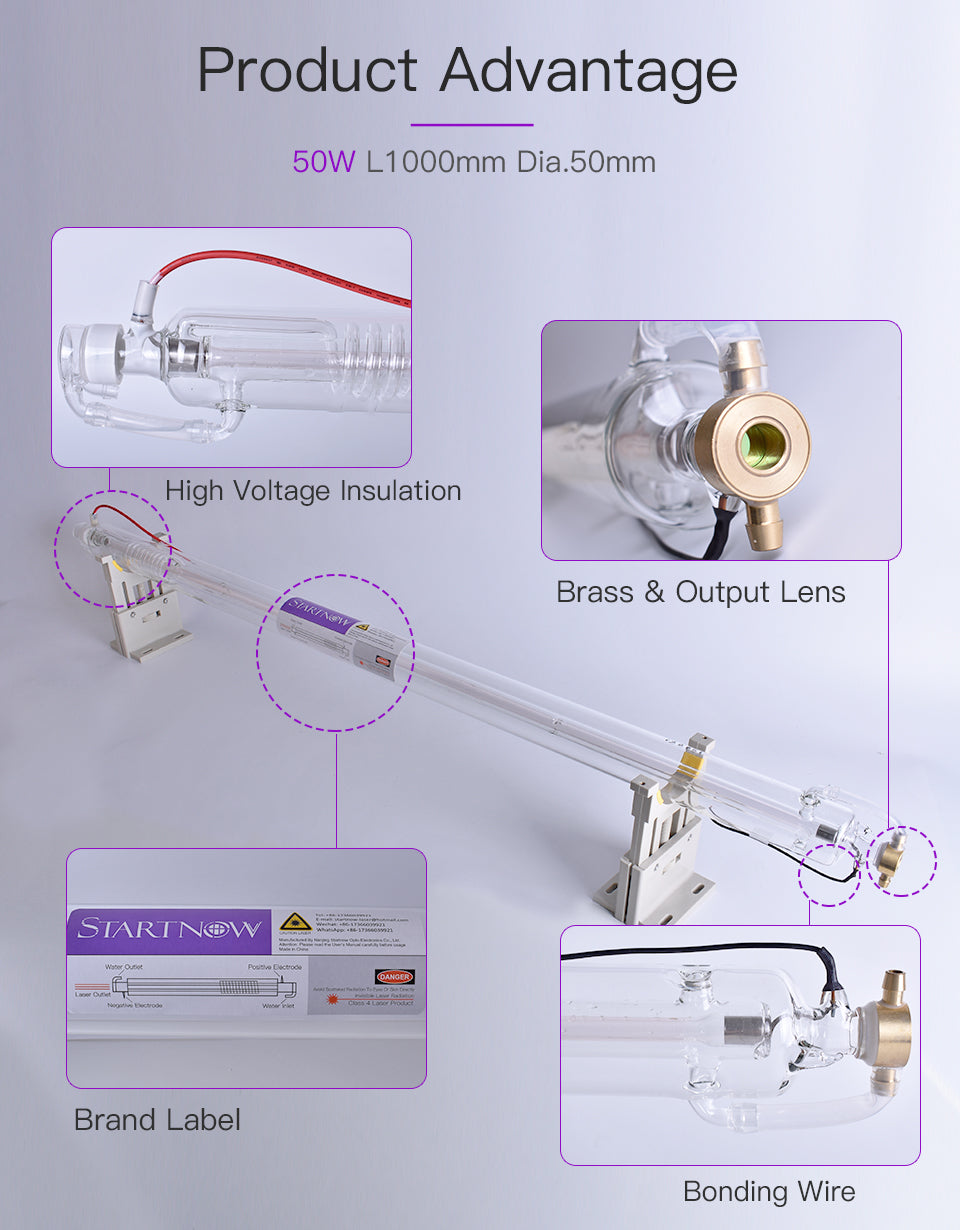 50W 1000mm CO2 Laser Glass Tube For Laser Engraver Carving Machine