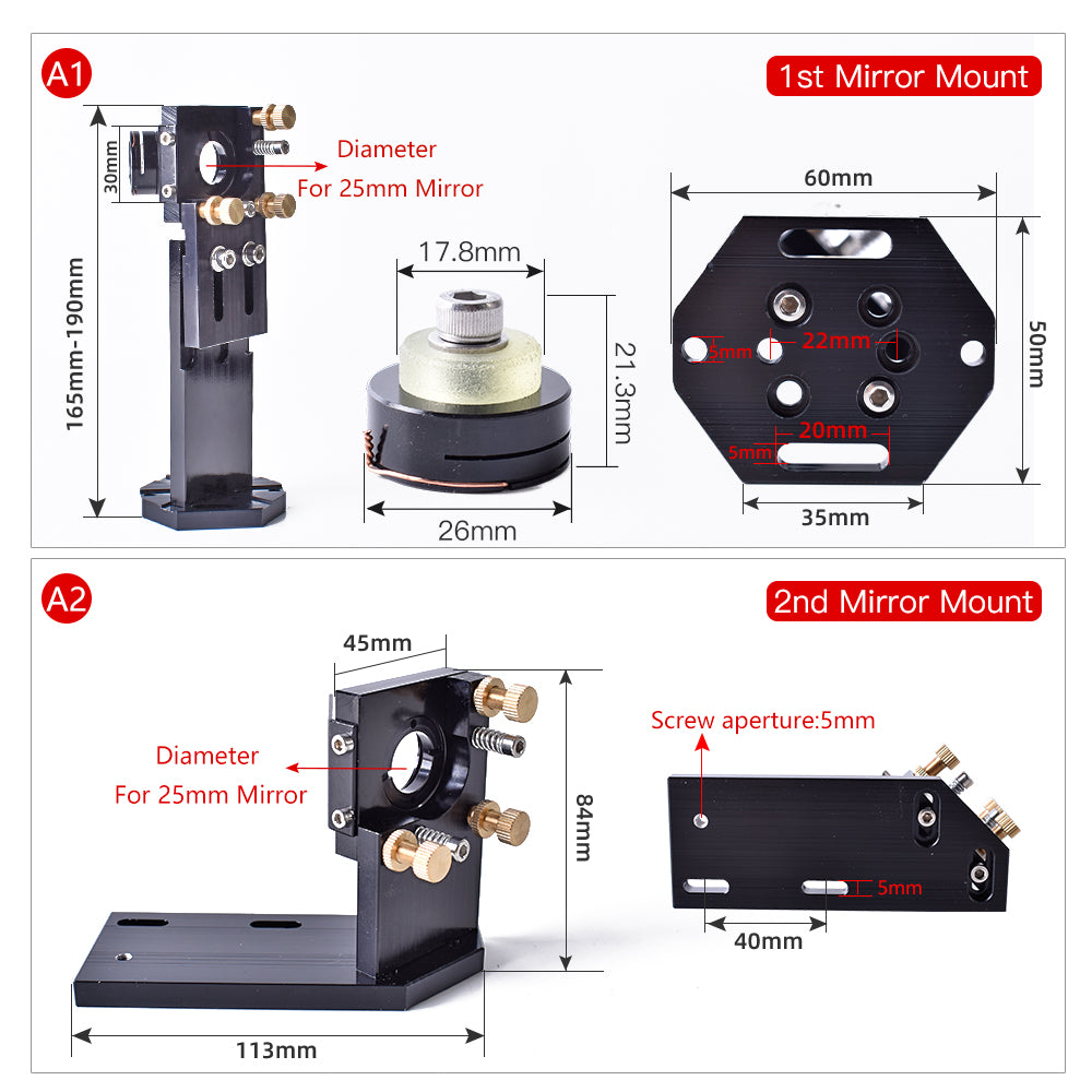 Startnow CO2 Laser Head Set With Dimming Dia.20 F50.8/101.6mm Integrative Holder