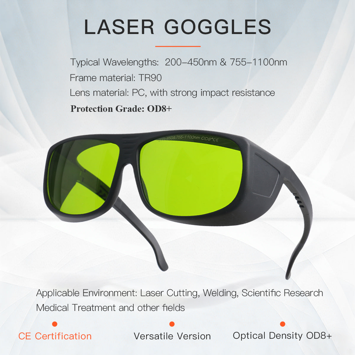 Startnow Laser Arbejdssikkerhedsbriller CE-certificeret Fuld Beskyttelse 200-450 & 755-1100nm Industriel Laser Beskyttelseslinser