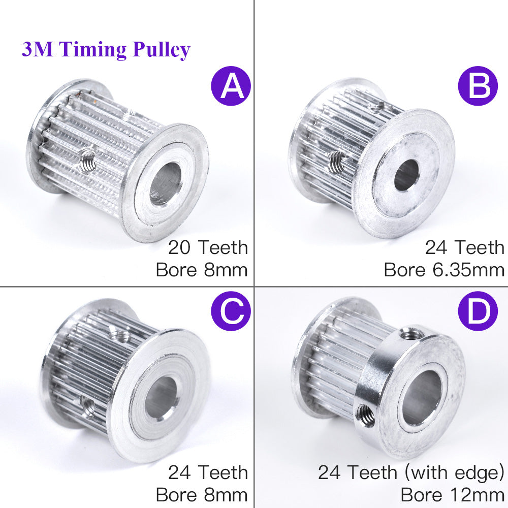 Startnow HTD 3M Timing Pulley 20/24Teeth Width 15mm Toothed Belt Pulleys 8/12mm Bore Gear Pulley for CNC Machine