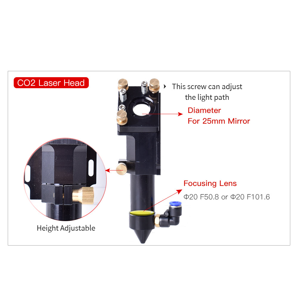 Startnow CO2 Laser Head Set With Dimming Dia.20 F50.8/101.6mm Integrative Holder