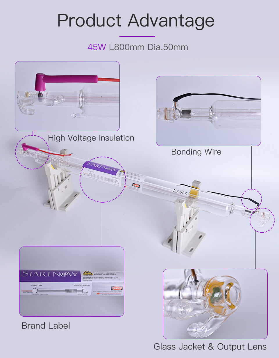 45W 800mm CO2 Glass Laser Tube For Laser Cut Engraving Marker Lamp