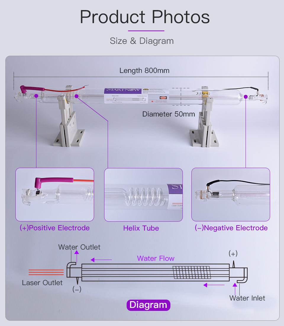 45W 800mm CO2 Glass Laser Tube For Laser Cut Engraving Marker Lamp