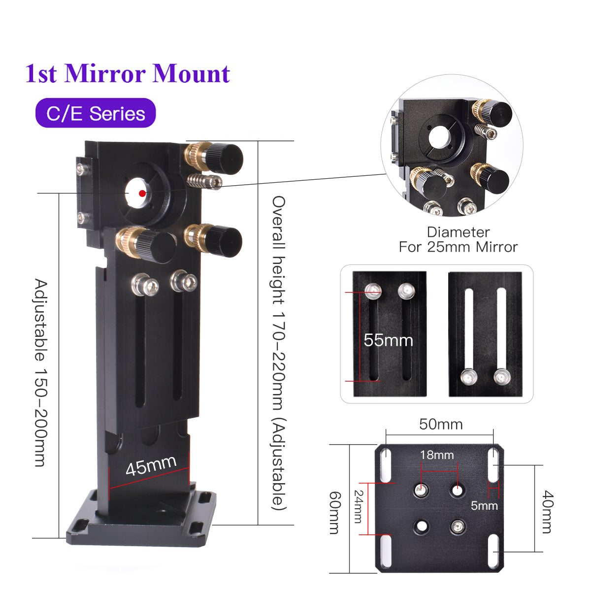 CO2 laser reflective mirror diameter 25 mm Mount Holder