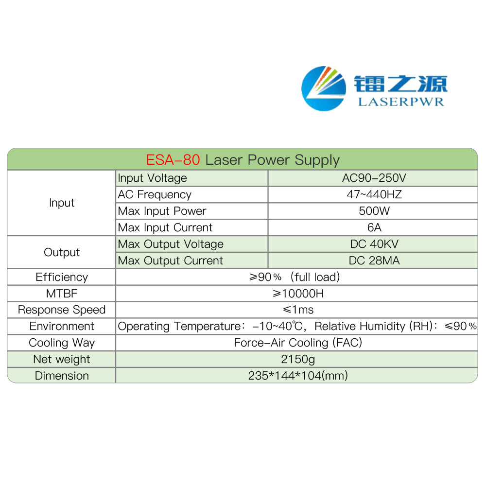 HY-ESA80 CO2 lazer manbai 110/220V universal qurilma lazerni kesish mashinasi uchun 80W yuqori kuchlanishli quvvat manbai
