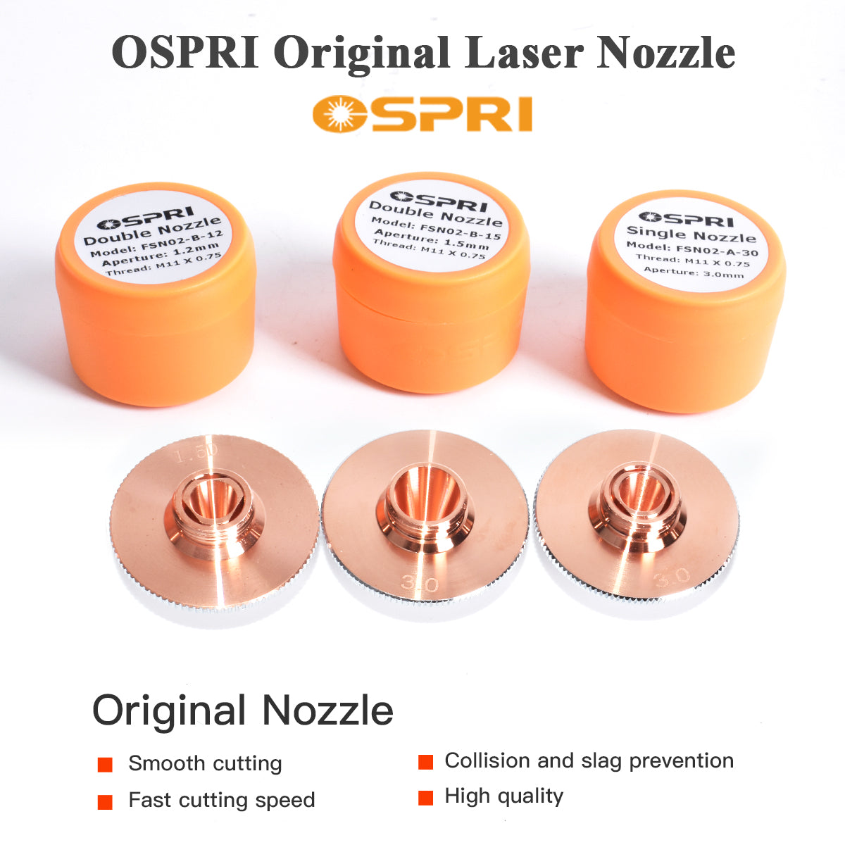 Original OSPRI Fiber Laser Nozzles Single / Double Layer / 3D Copper Nozzle for CNC Laser Cutting Machine Head 1.0–6.0mm
