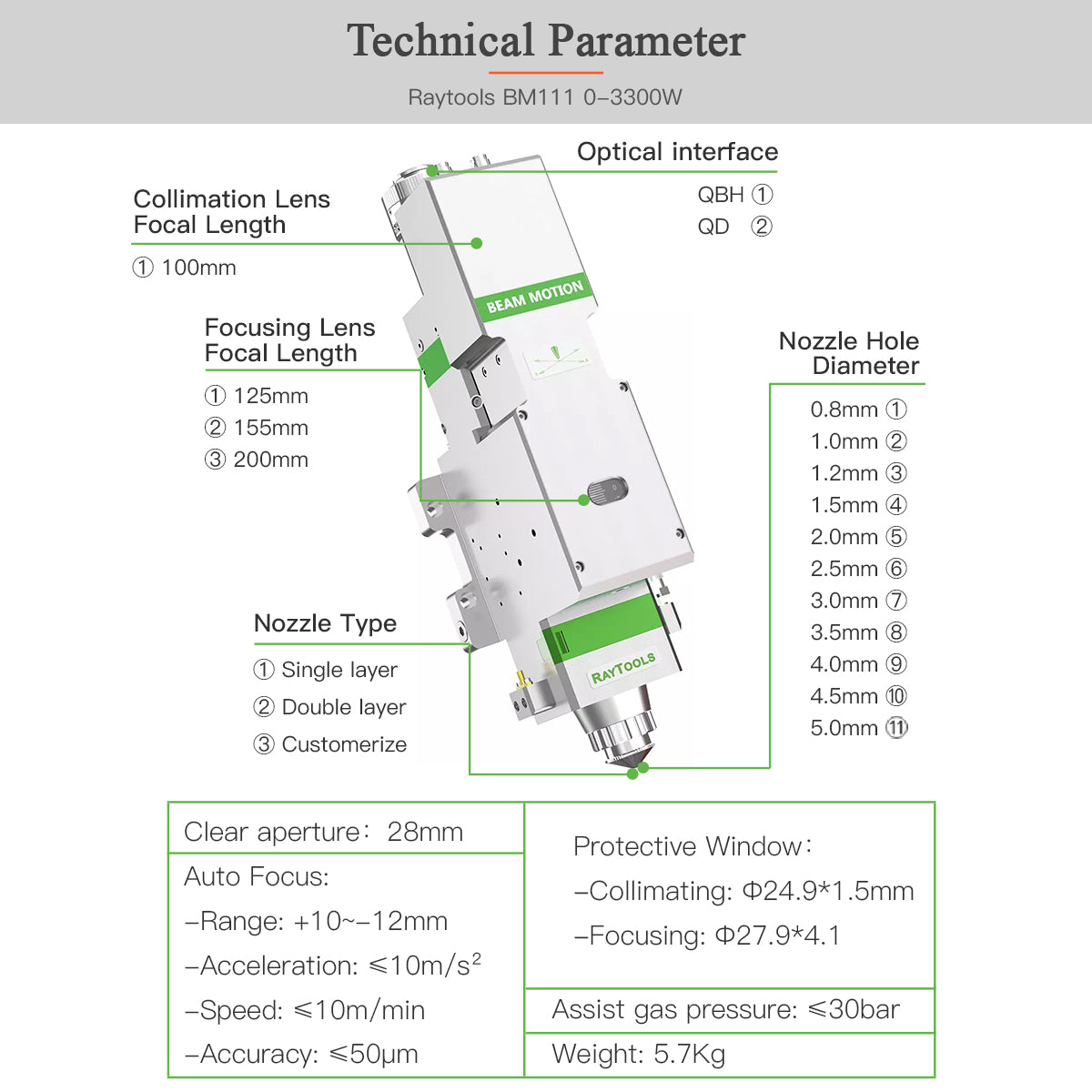 Raytools Auto Focusing Metal Laser Cutting Head BM110 BT210S BT220 BT240S BM111