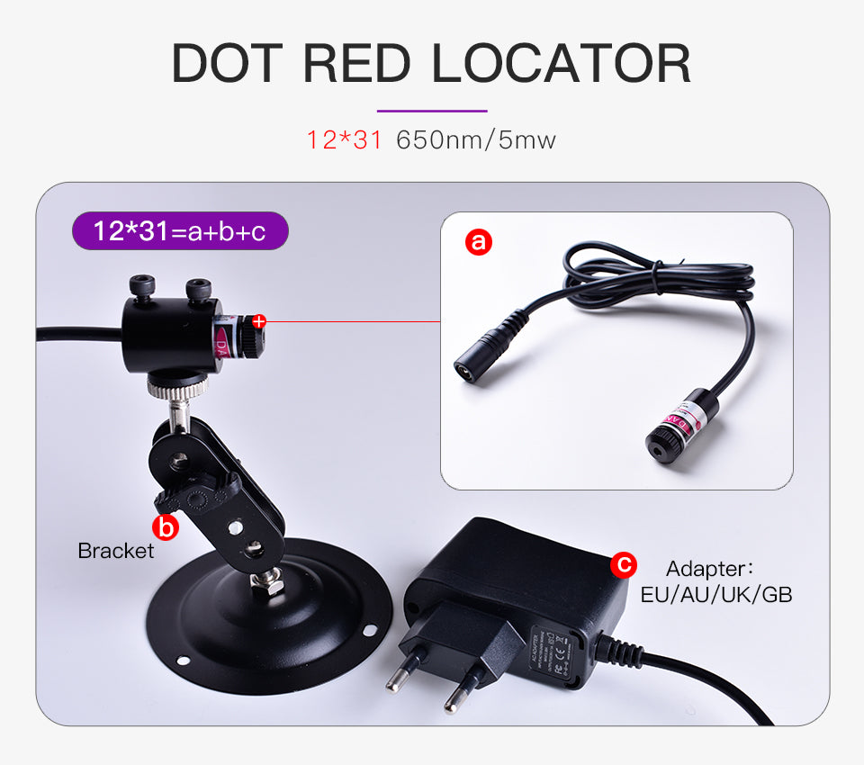 DOT Laser Locator Set 12*31 With Holder Power Adapter Laser Red Light Positioning Adjustable Infrared Beam