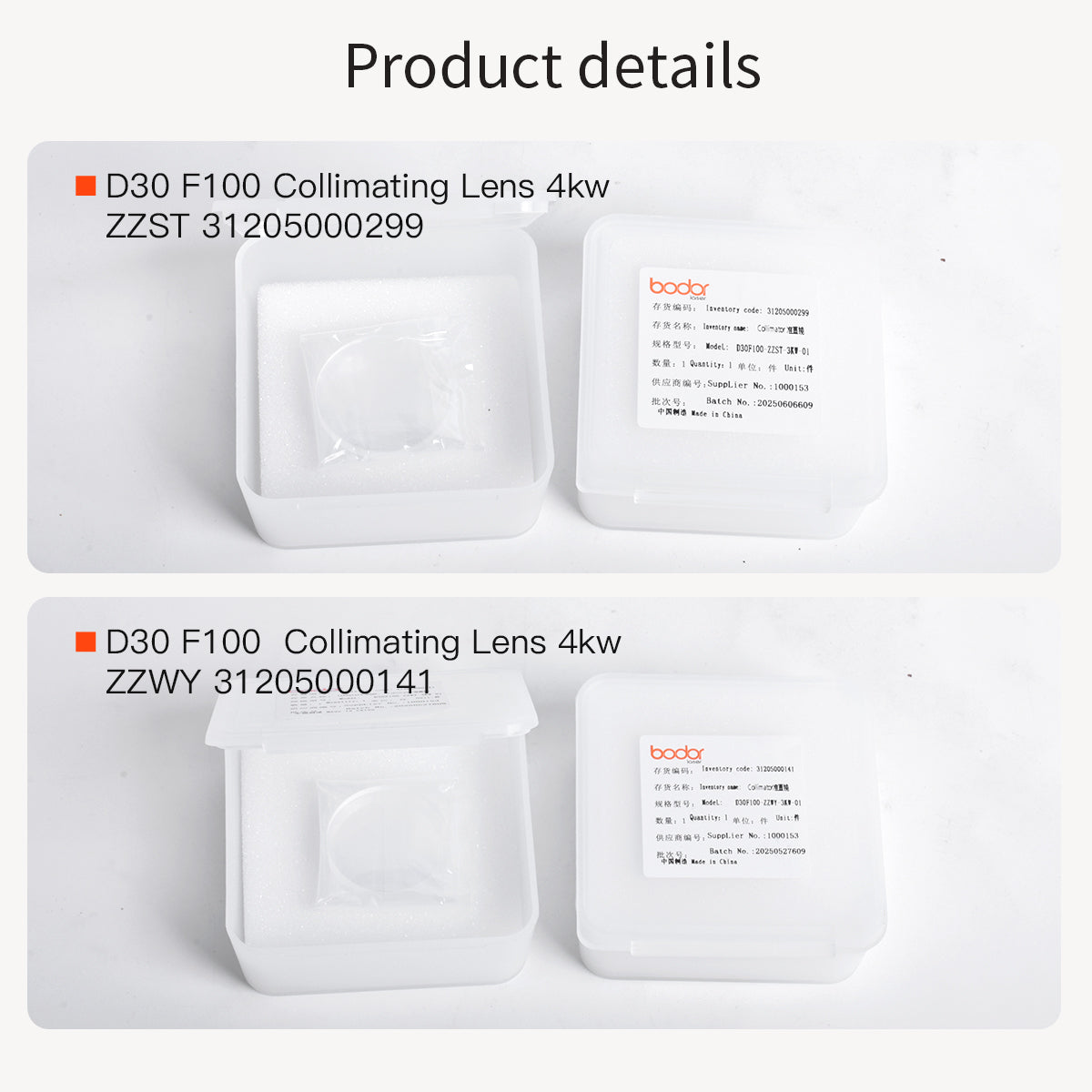 Original Bodor Fiber Laser Focusing Collimating Lens D30 F75 F100 F150 High Precision Optical Lens For Fiber Laser Cutting Machine Head Replacement Parts