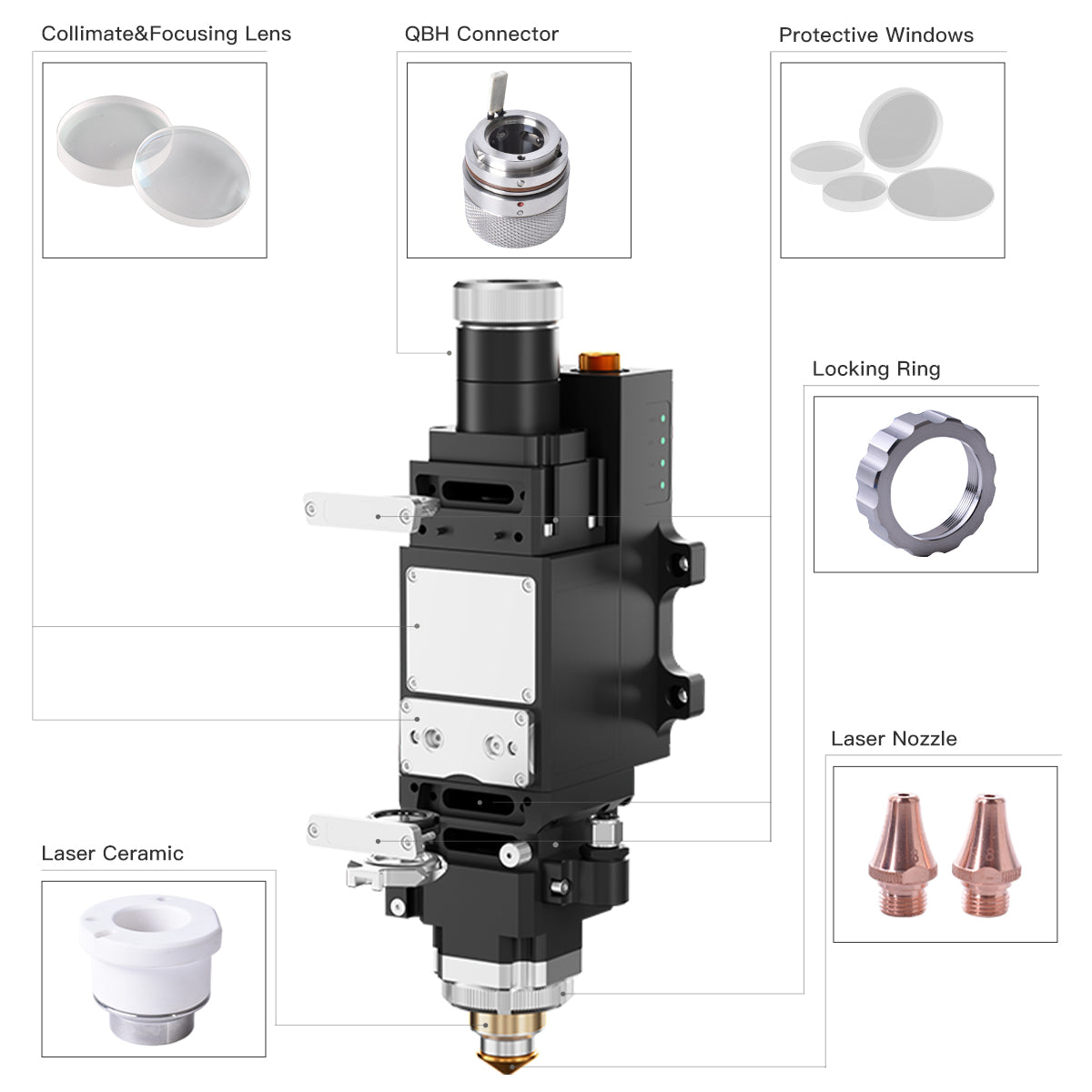 Startnow BOCI LaserMech z głowicą do cięcia otworów i pierścieniami ceramicznymi M8 Złącze dyszy