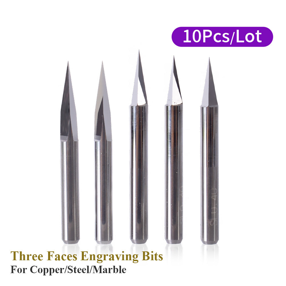 Startnow 10PCS Three-Face Engraving Pyramid Bits End Mill For Marble Stone Jade Wood Milling Cutters CNC Router Bit Carving Tool
