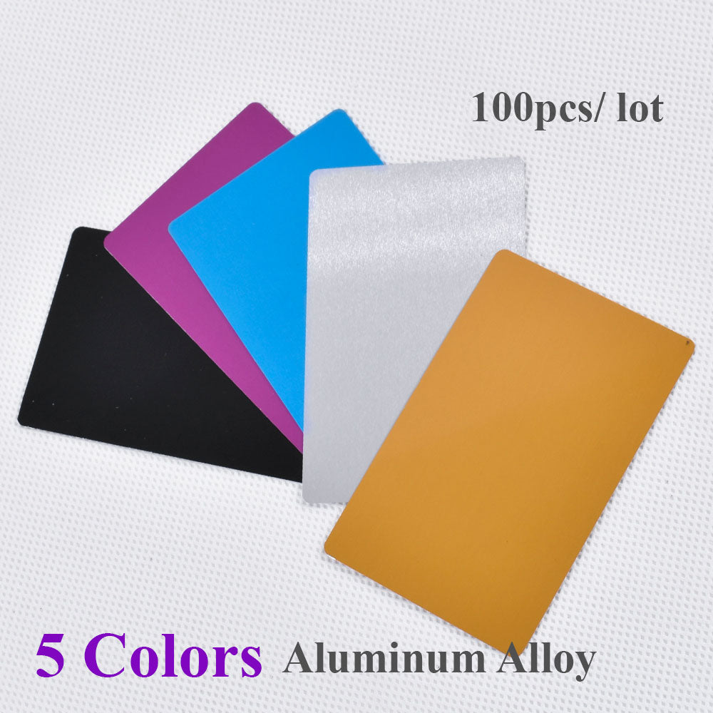 100pcs/lot Multicolor Business Card Smooth Blank Name Cards Aluminium Alloy Metal Sheet Debugging Laser Engraved Marking Machine