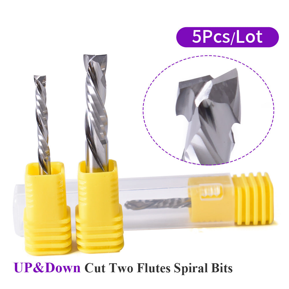 Startnow 5PCS UP&DOWN Cut Milling Cutter Two Flute Spiral Bit Tungsten Steel Solid Carbide End Mill CNC Router Engraving Bits