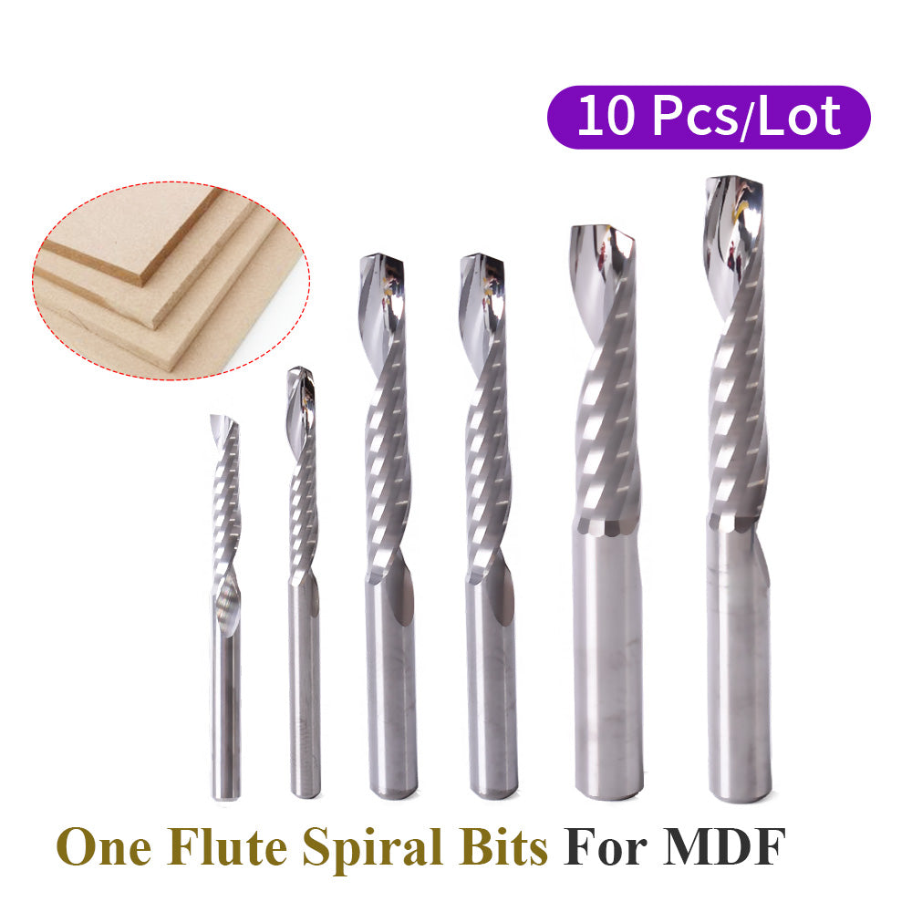 Startnow 10Pcs/Lot MDF Milling Cutter Tungsten Steel CNC Router Engraving Bit One Flute Spiral End Mill PVC Plastic Cutting Tool