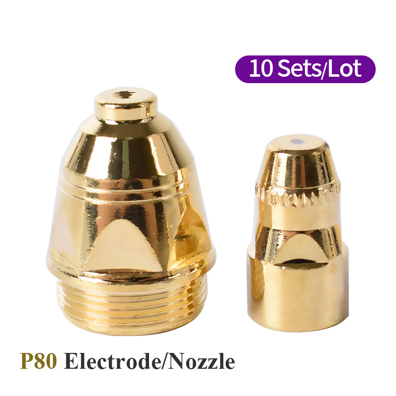 Startnow 10 Sets Air Plasma Cutter Nozzle P80 Hafnium Electrode Consumables
