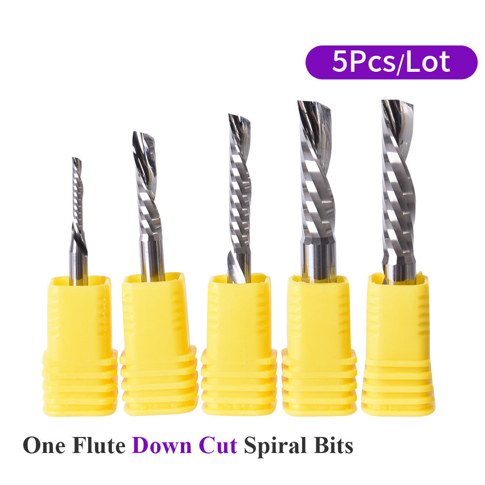 Startnow 5Pcs/Lot Down Cut Milling Cutter Single Flute Spiral Bits 3.175/4/6 SHK Tungsten Carbide CNC Tool Router Engraving Bits
