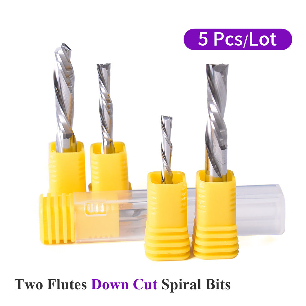 Startnow 5Pcs Mill Cutter Bit AAA Down Cut Two Flute Left Spiral Bits Carbide Tungsten CNC Router Bits End Milling