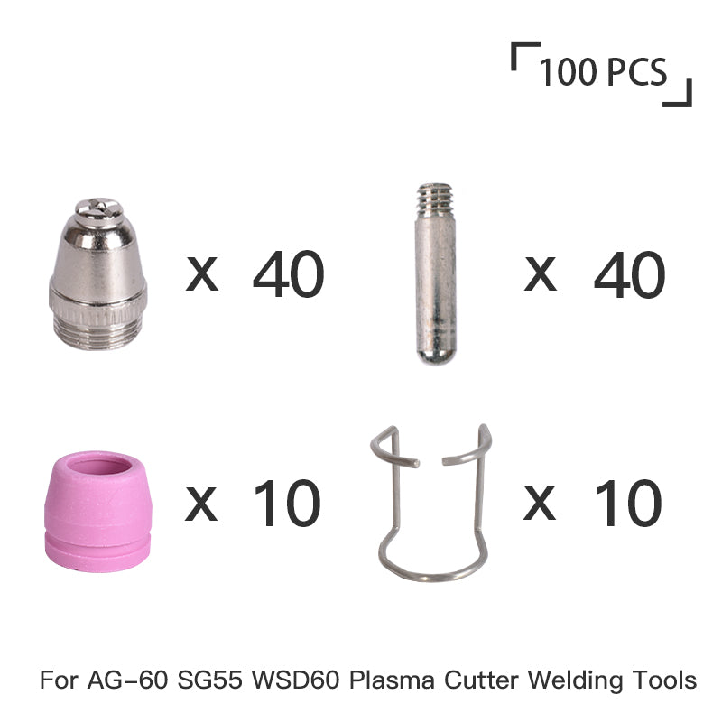 Startnow AG60 Plasma Welding Nozzle 100PCS Consumables SG55 WSD60 Torch with Pilot Arc Function Handheld Cutter kit