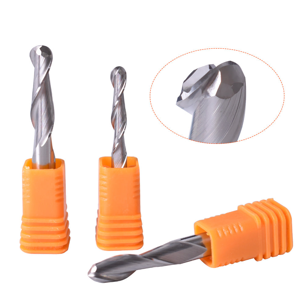 Startnow 10PCS Ball Nose Engraving Bits Wood Tungsten Carbide Milling Bit Router CNC Tool Two Flutes Spiral End Mill Cutters