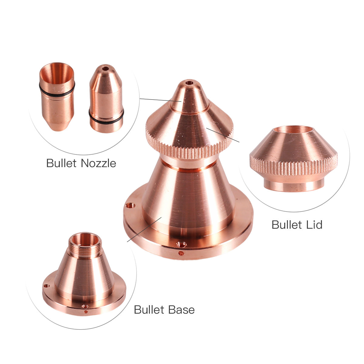 Startnow Laser Cutting Nozzles With Lid Base Bullet Jet For Fiber Laser Machine Head