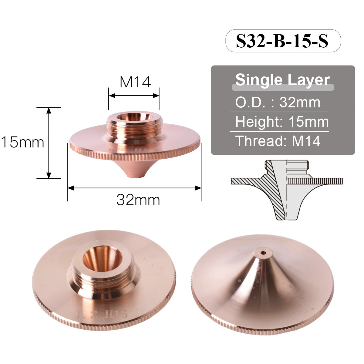 HSG laser nozzles single layer