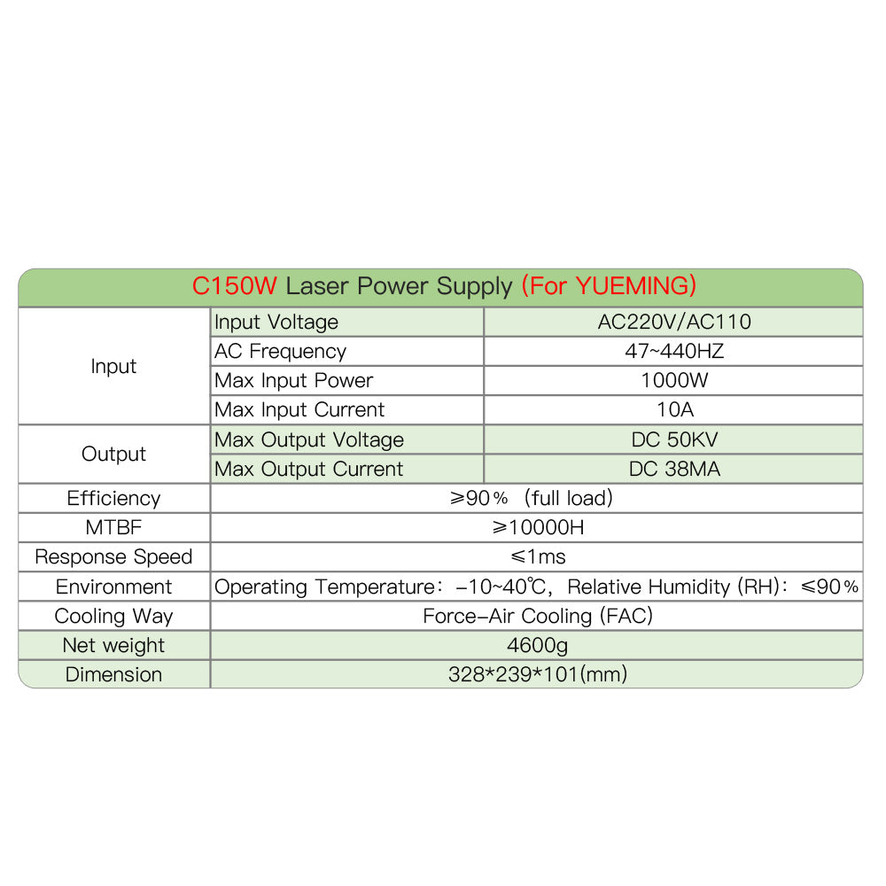Startnow HY-C150W 110V/220 High Voltage CO2 Laser Power Supply 100W 150W Laser Source For YueMing CMA Laser Cutting Machine