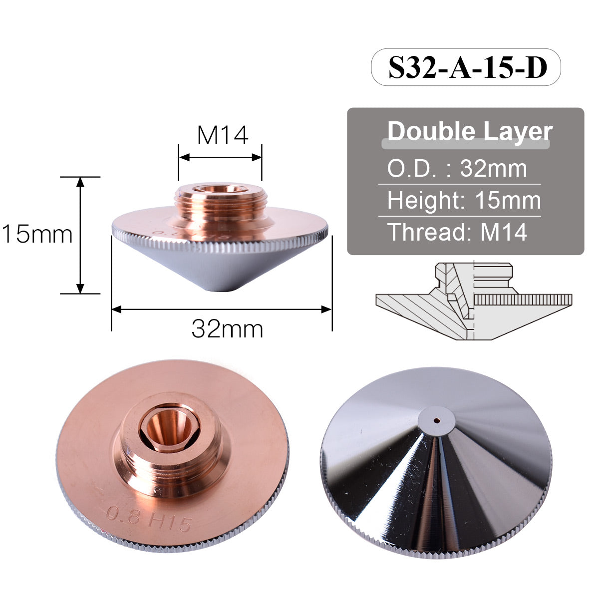 Startnow Laser Nozzle D32mm Single Double Layer For Raytools BT240 Cutting Head Nozzles