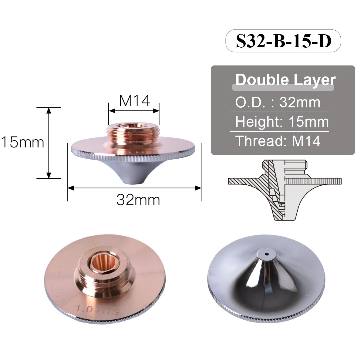 Startnow OEM Fiber Laser Nozzles D32mm Raytools WSX Precitec Chrome Plated Cutting Nozzle